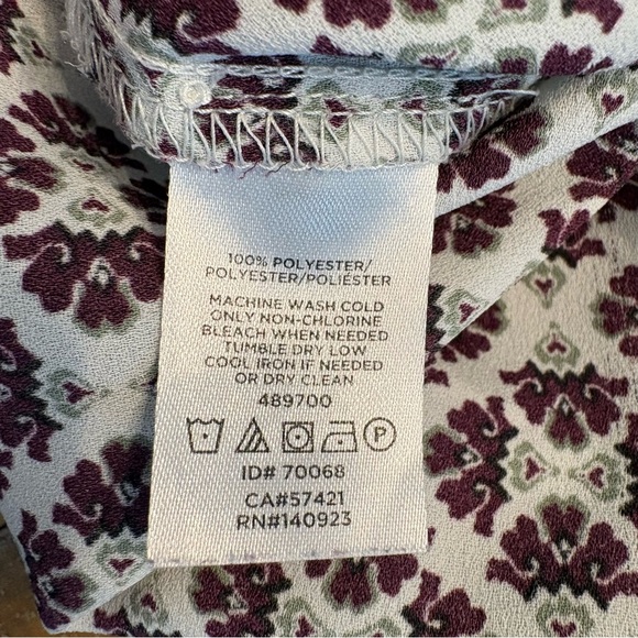 LOFT Plus Sz 18 Ivory Purple Damask  Long Sleeve Blouse Split Neck Flowy Fit - Picture 7 of 8